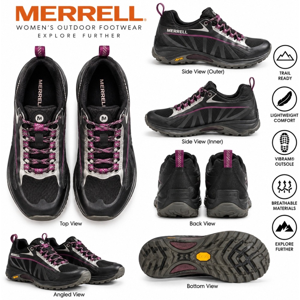 Merrell Womens Shoe Size 11 Siren Edge Q2 Black Purple Trail Running Shoe Vibram